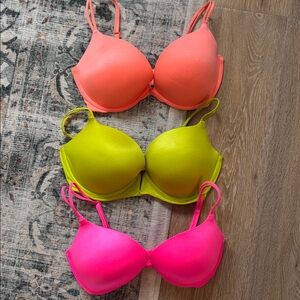 Victorias Secret Very sexy push up bras 34DD- Pink, Lime, and Coral